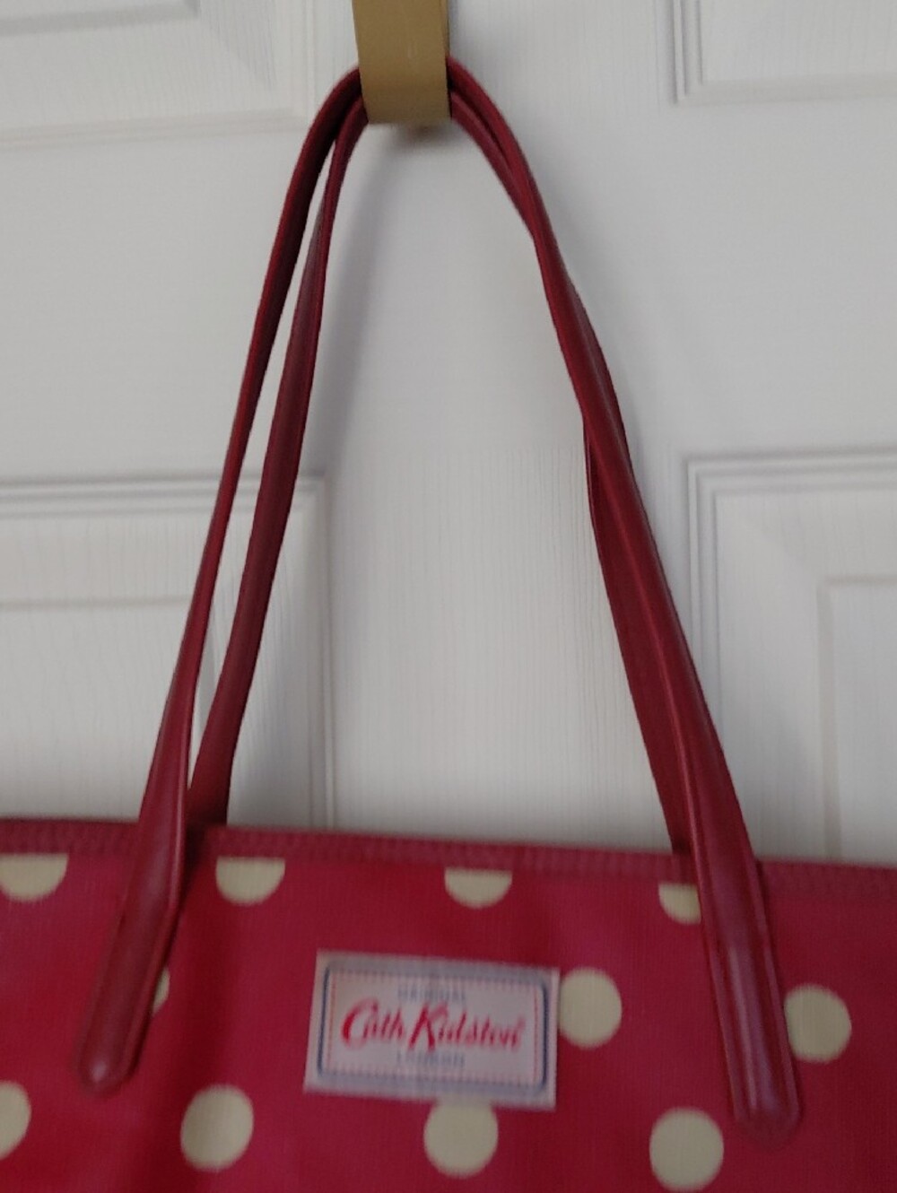 Cath Kidston Red And Cream Tote Polka Dots Doubke Strap Leather Handle 19x11 - Picture 5 of 13